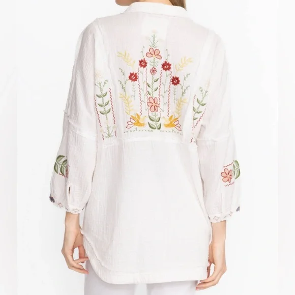 Johnny Was white Felicity Tunic embroidered blouse shirt NWOT size M - Picture 2 of 11